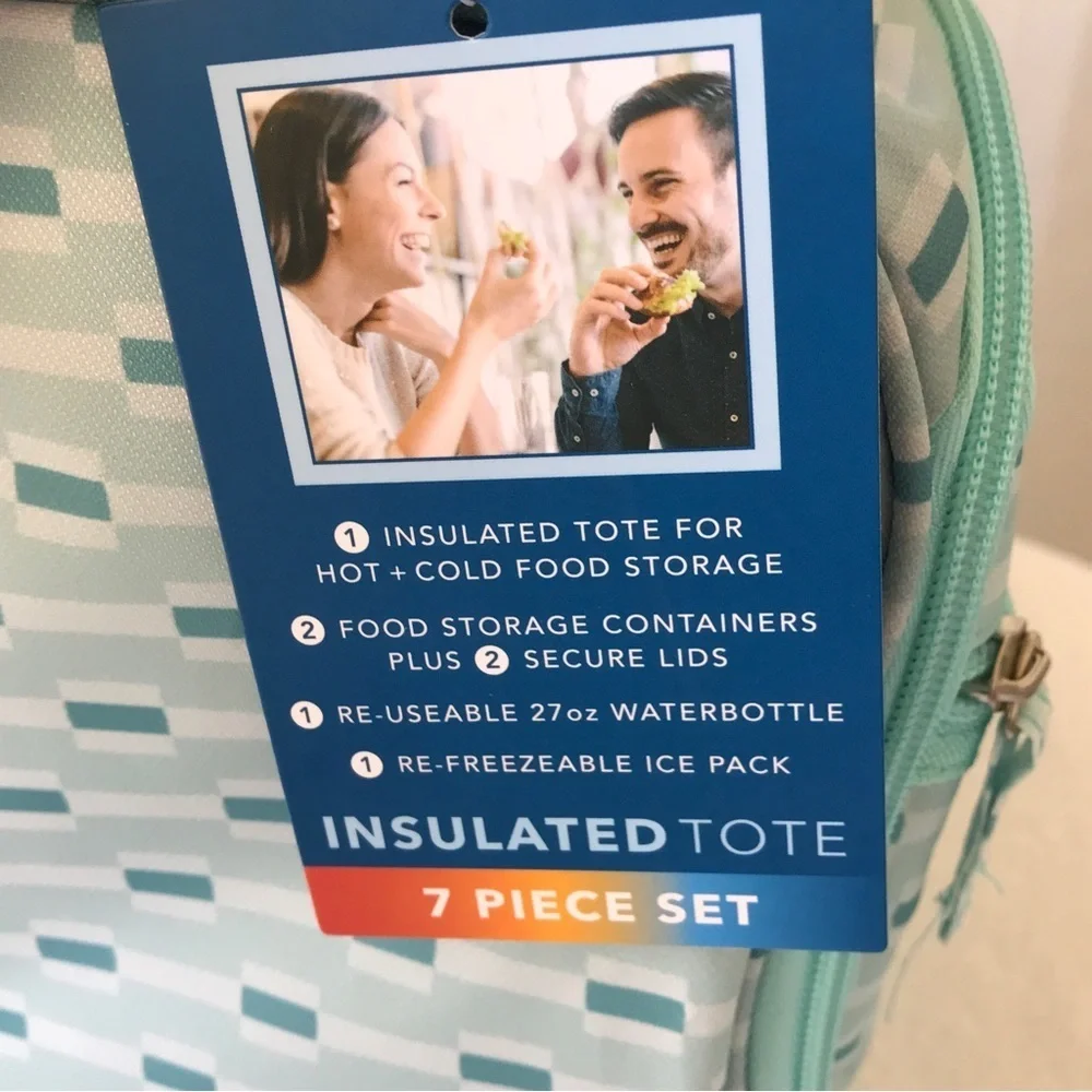 insulated lunch tote for‎ hot & cold food storage in turquoise 7 piece